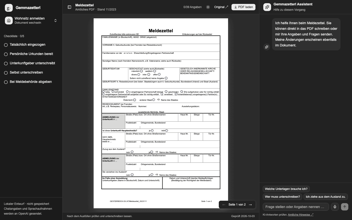 Arbeitsbereich: Dokument, Checkliste und Chat an einem Ort.